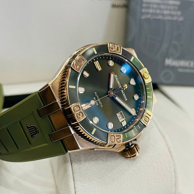 Maurice Lacroix Aikon Venturer Bronze Dial Green Rubber Strap Watch For Men - AI6058-BRZ01-630-1