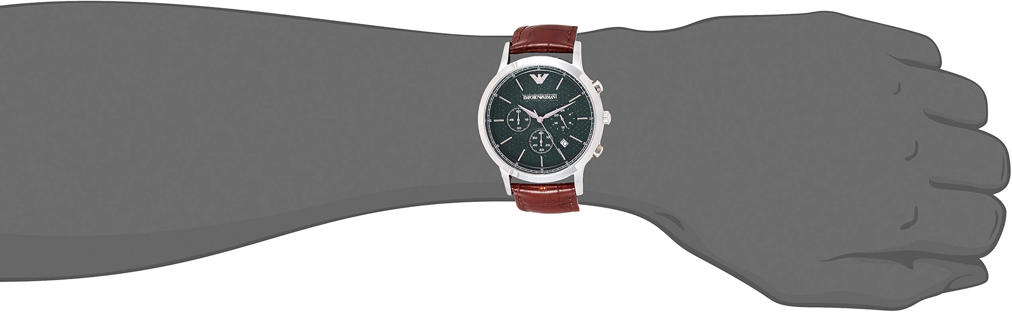 Emporio Armani Renato Chronograph Green Dial Brown Leather Strap Watch For Men - AR2493