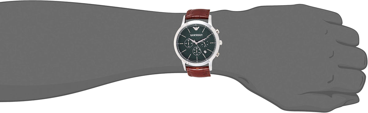 Emporio Armani Renato Chronograph Green Dial Brown Leather Strap Watch For Men - AR2493