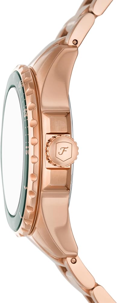 Fossil Blue Dive Three Hand Green Dial Rose Gold Steel Strap Watch For Women - ES5371
