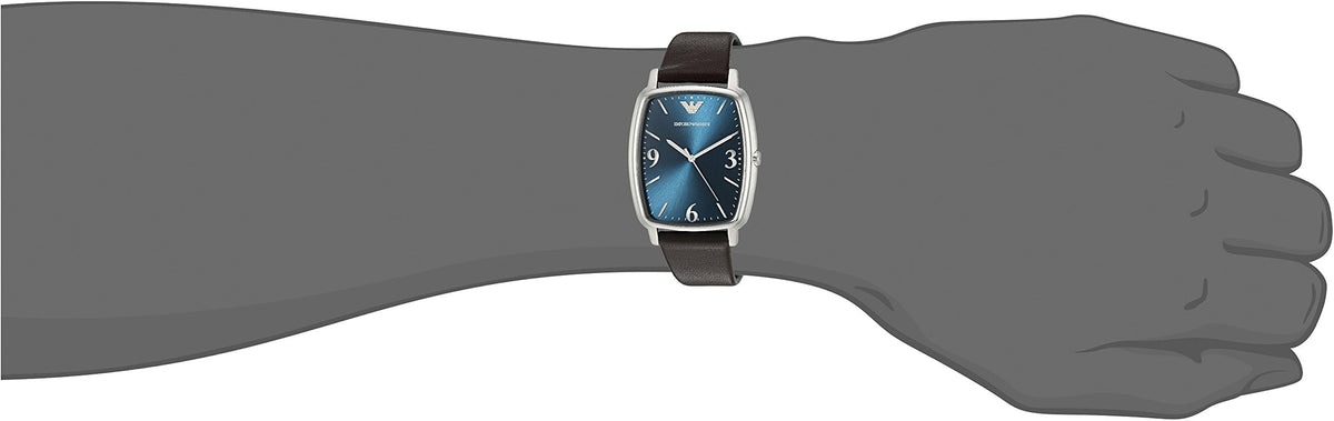 Emporio Armani Retro Quartz Blue Dial Black Leather Strap Watch For Men - AR2491