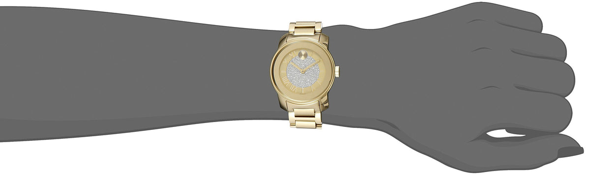 Movado Bold Pave Gold Dial Gold Steel Strap Watch For Women - 3600255