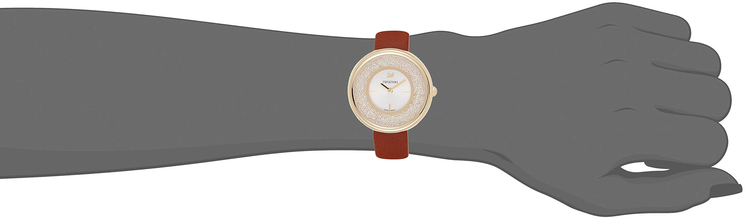 Swarovski Crystalline Pure White Dial Brown Leather Strap Watch for Women - 5275040