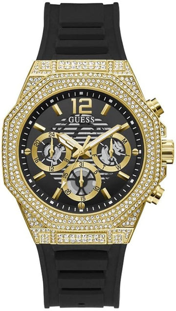 Guess Momentum Chronograph Diamonds Black Dial Black Silicone Strap Watch For Men - GW0518G2