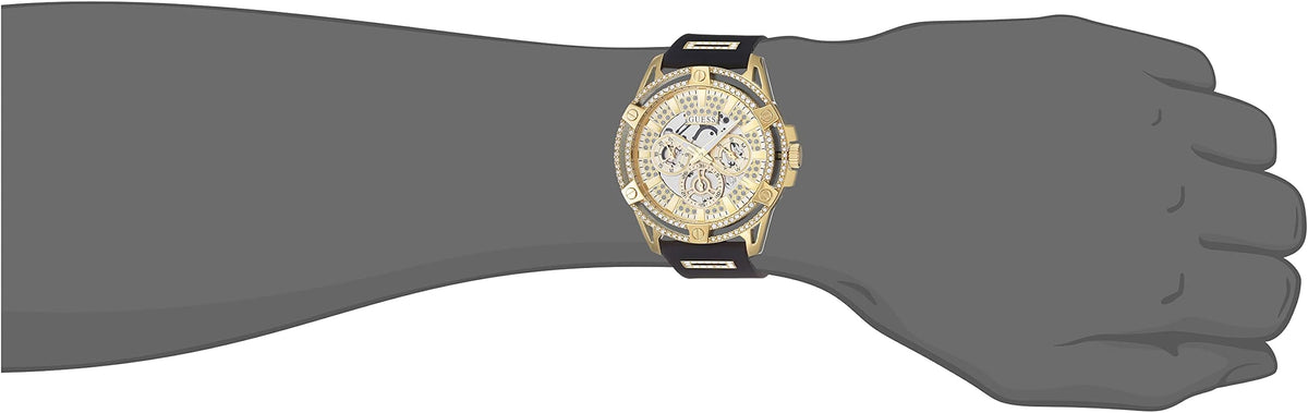 Guess King Quartz Crystals Gold Dial Black Silicone Strap Watch For Men - GW0537G2