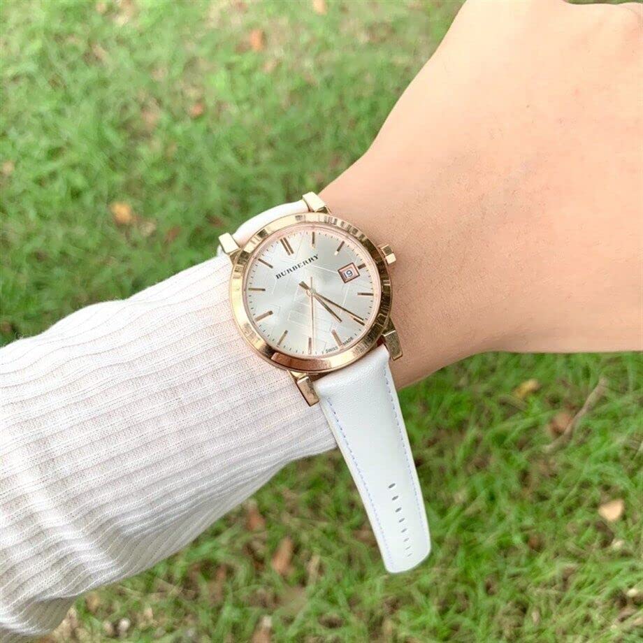 Burberry The City White Dial White Leather Strap Watch for Women - BU9108