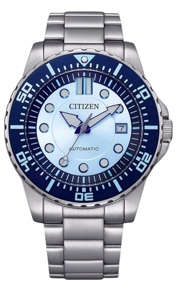 Citizen Mechanical Automatic Blue Dial Silver Steel Strap Watch for Men - NJ0178-81M