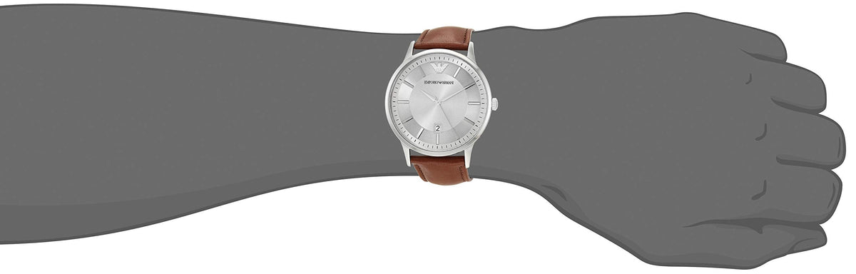 Emporio Armani Renato Quartz Silver Dial Brown Leather Strap Watch For Men - AR11185