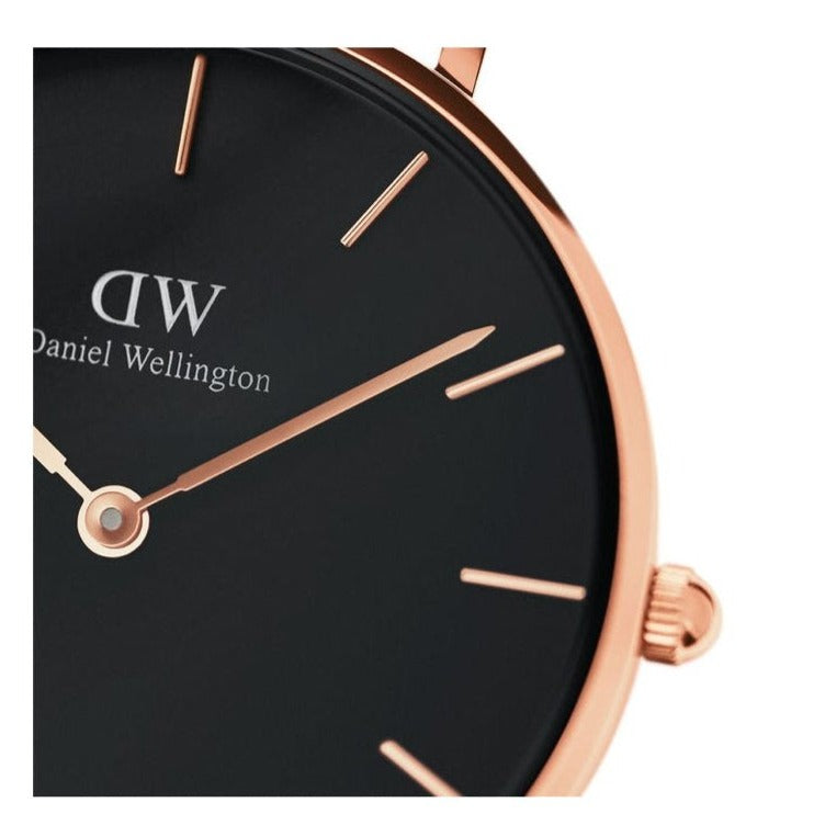 Daniel Wellington Classic Petite Dover Black Dial White NATO Strap Watch For Women - DW00100312