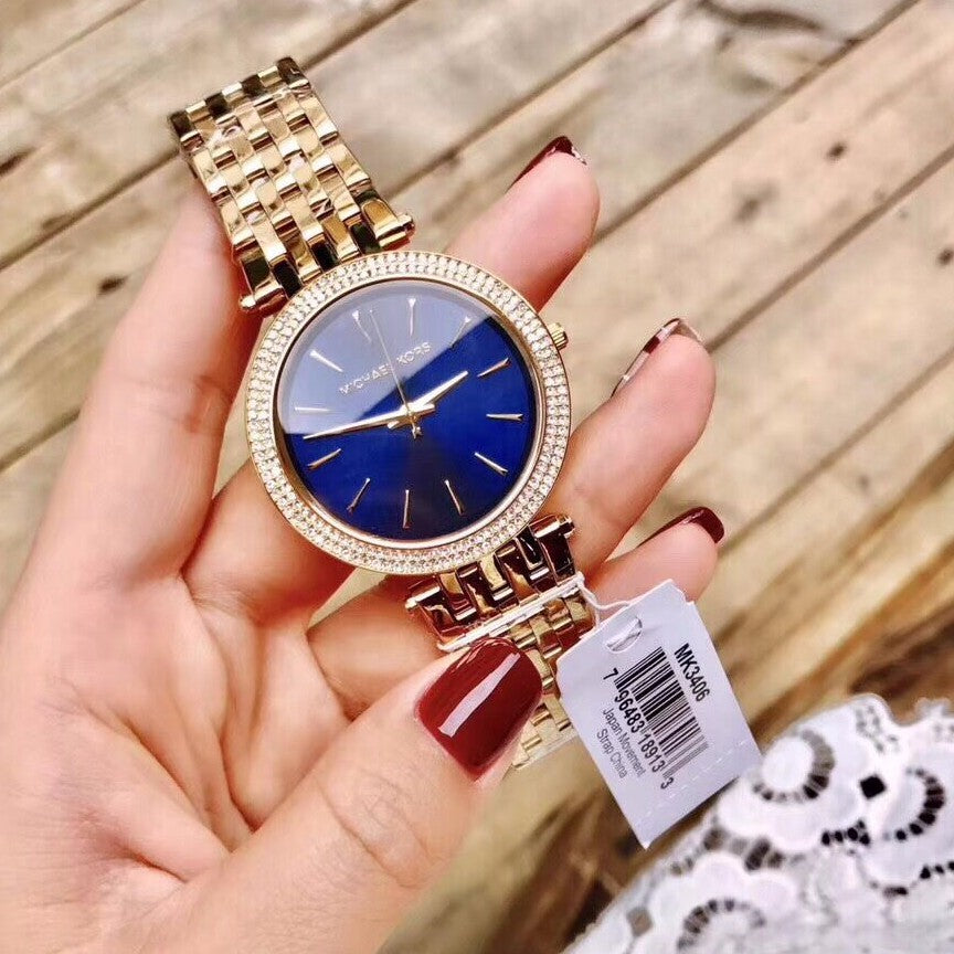 Michael Kors Darci Blue Dial Gold Steel Strap Watch for Women - MK3406