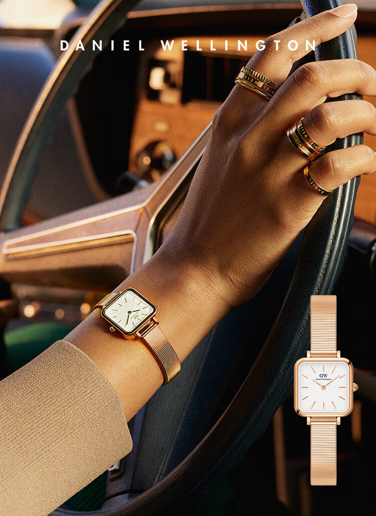 Daniel Wellington Quadro Studio White Dial Gold Stainless Steel Watch For Women - DW00100517