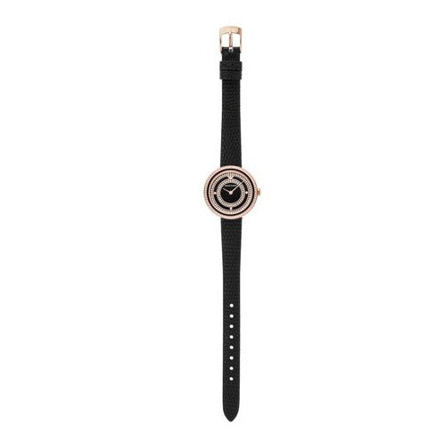 Emporio Armani Rosa Two Hand Black Dial Black Leather Strap Watch For Women - AR11493