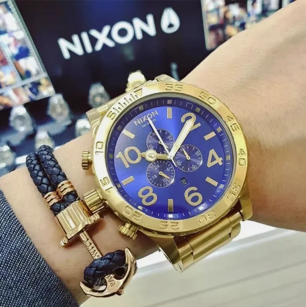 Nixon 51-30 Chrono Blue Dial Gold Steel Strap Watch for Men - A083-2735
