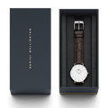 Daniel Wellington Classic Petite York White Dial Brown Leather Strap Watch For Women - DW00100244