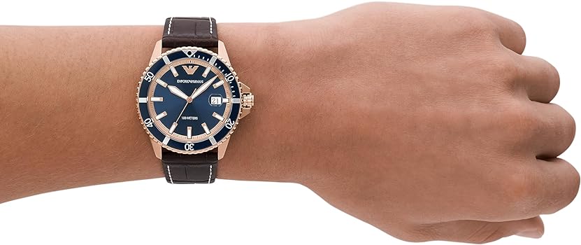 Emporio Armani Pro Planet Three Hand Date Blue Dial Brown Leather Strap Watch For Men - AR11556