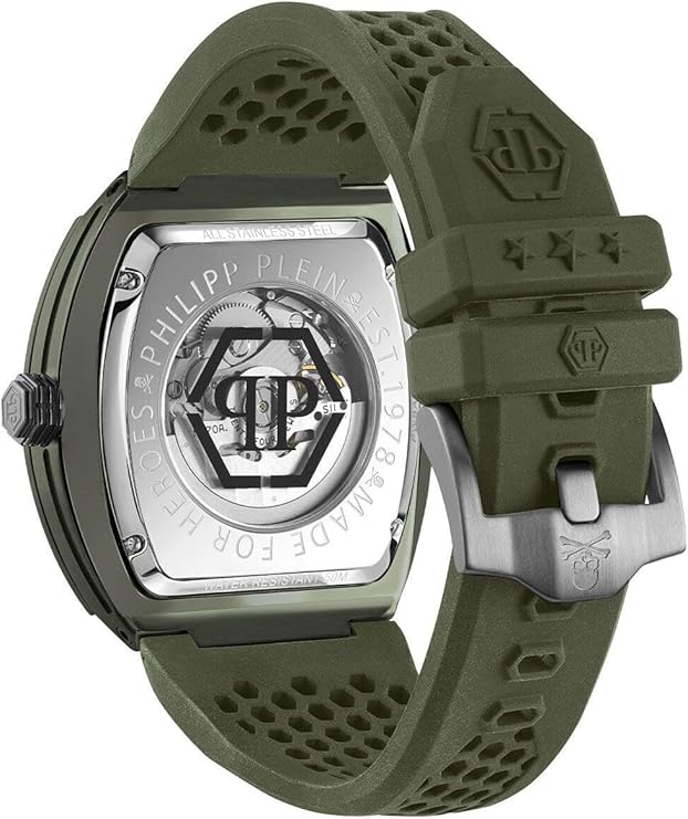 Philipp Plein The Skeleton Green Dial Green Silicone Strap Watch for Men- PWVBA0223