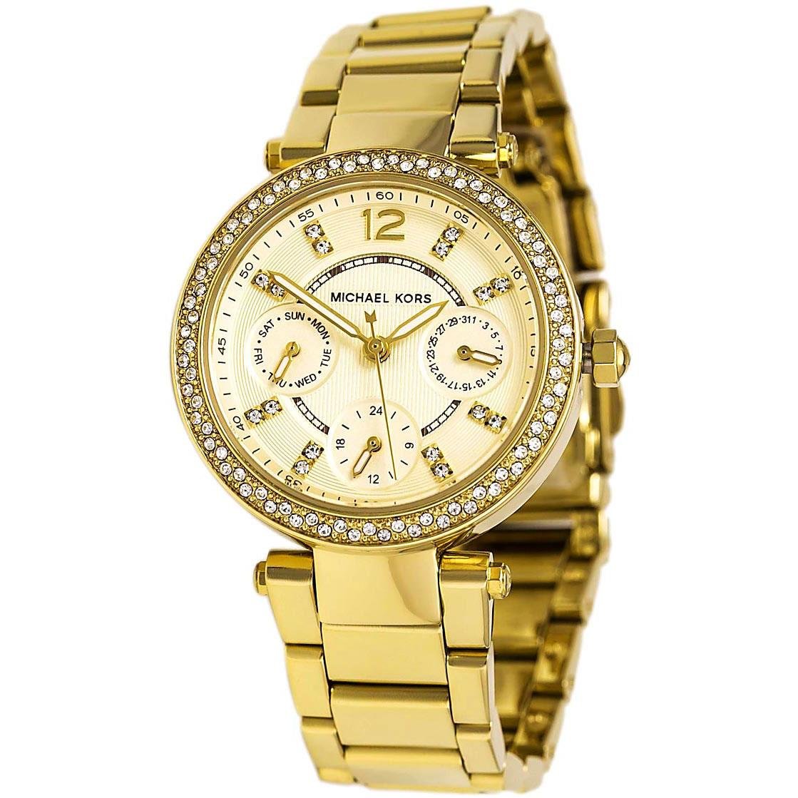 Michael Kors Parker White Dial Gold Steel Strap Watch for Women - MK6056