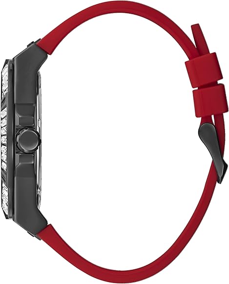 Guess Mainline Multifunction Crystals Black Dial Red Silicone Strap Watch For Men - GW0208G6