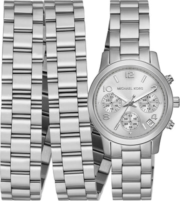 Michael Kors Runway 18K Rhodium Plated Triple Wrap Silver Dial Silver Steel Strap Watch for Women - MK7451