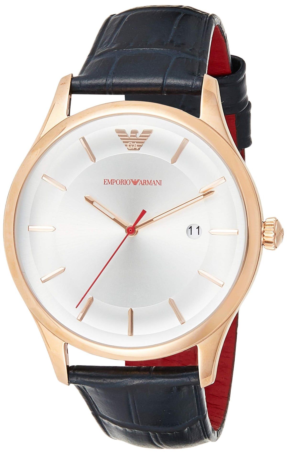 Emporio Armani Classic Silver Dial Blue Leather Strap Watch For Men - AR11131