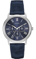 Guess Wafer Chronograph Quartz Blue Dial Blue Leather Strap Watch For Men - W0496G3