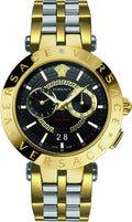 Versace V-Race Quartz Black Dial Gold Steel Strap Watch For Men - VEBV00519