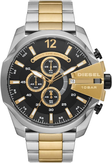 Diesel Mega Chief Chronograph Black Dial Two Tone Steel Strap Watch For Men - DZ4581