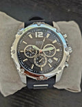 Guess Intrepid Chronograph Black Dial Two Tone Steel Strap Watch for Men - W0167G1