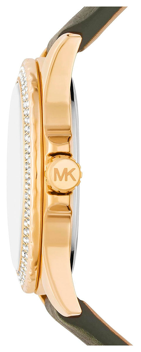 Michael Kors Mini Everest Crystals White Dial Green Leather Strap Watch for Women - MK4720
