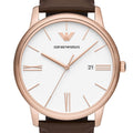Emporio Armani Minimalist Quartz White Dial Brown Leather Strap Watch For Men - AR11572