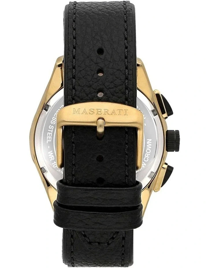 Maserati Traguardo Chronograph Black Dial Black Leather Strap Watch For Men - R8871612033