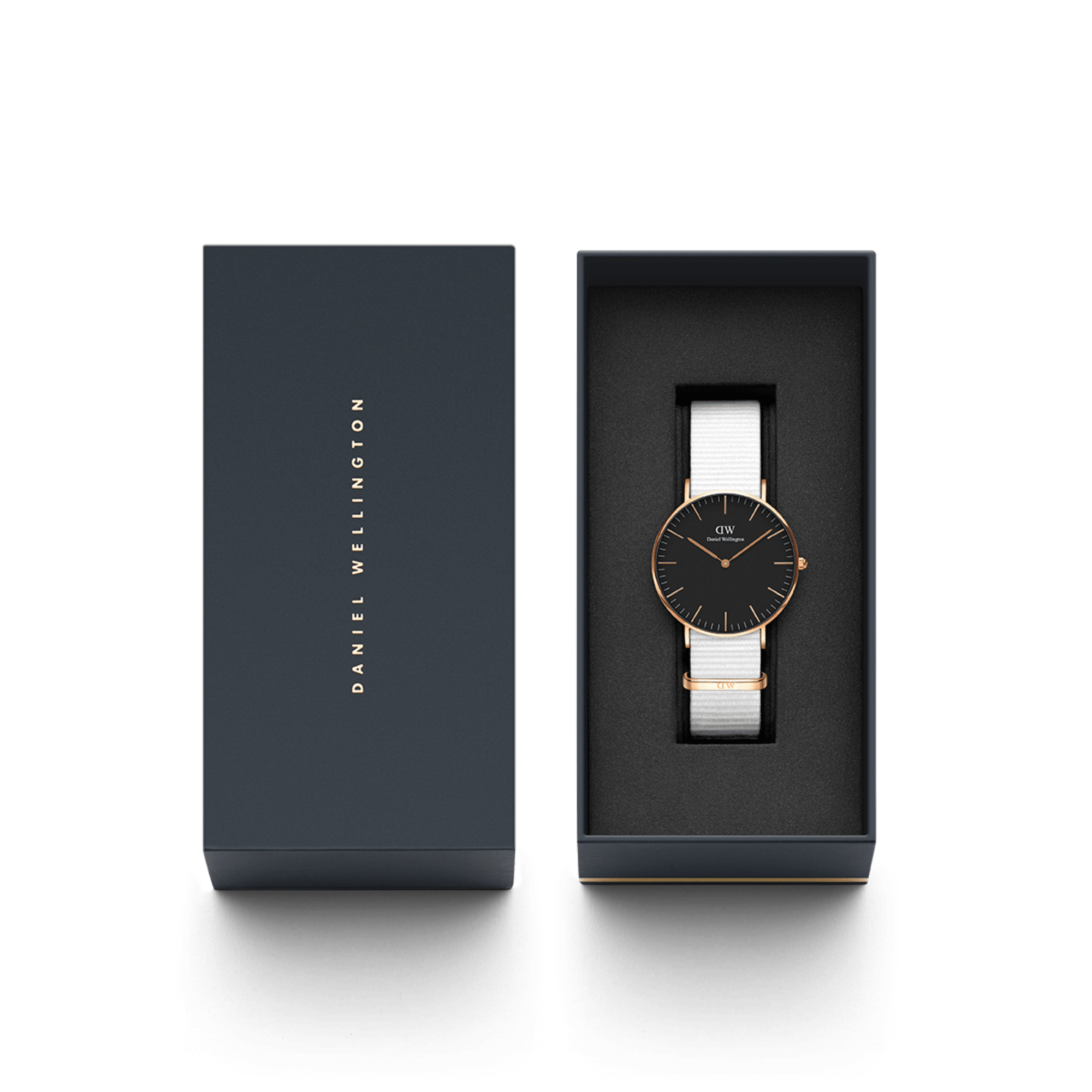 Daniel Wellington Classic Dover Black Dial White Nylon Strap Watch For Women - DW00100310