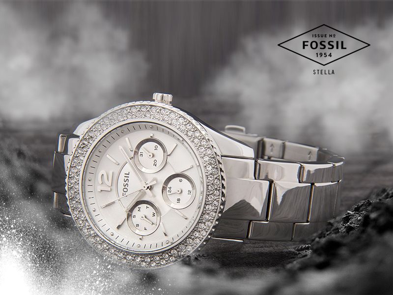 Fossil Stella Silver Dial Silver Steel Strap Watch for Women - ES3588
