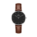 Daniel Wellington Classic Petite St Mawes Black Dial Brown Leather Strap Watch For Women - DW00100237