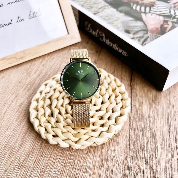 Daniel Wellington Petite Emerald Green Dial Gold Mesh Strap Watch For Women - DW00100481