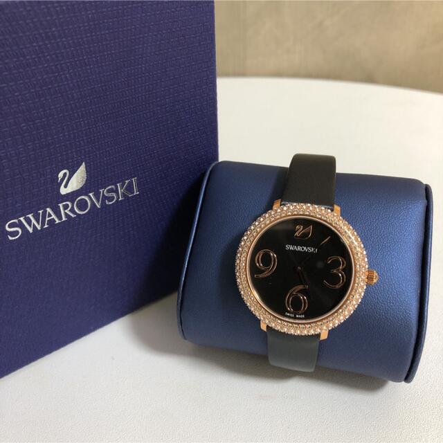 Swarovski Crystal Frost Black Dial Black Leather Strap Watch for Women - 5484058