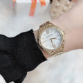 Michael Kors Mindy Three Hand White Dial Rose Gold Steel Strap Watch for Women - MK7078
