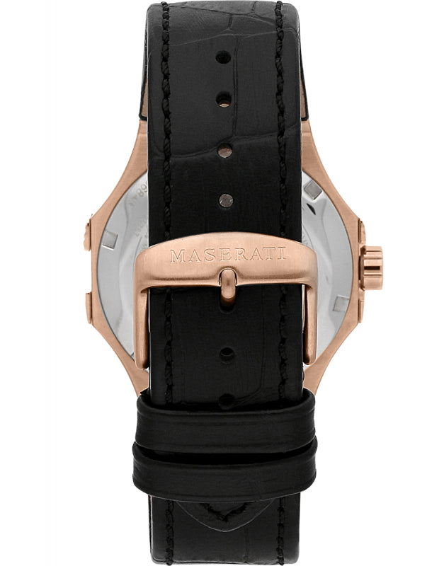 Maserati Potenza Automatic Skeleton Black Dial Black Leather Strap Watch For Men - R8821108039