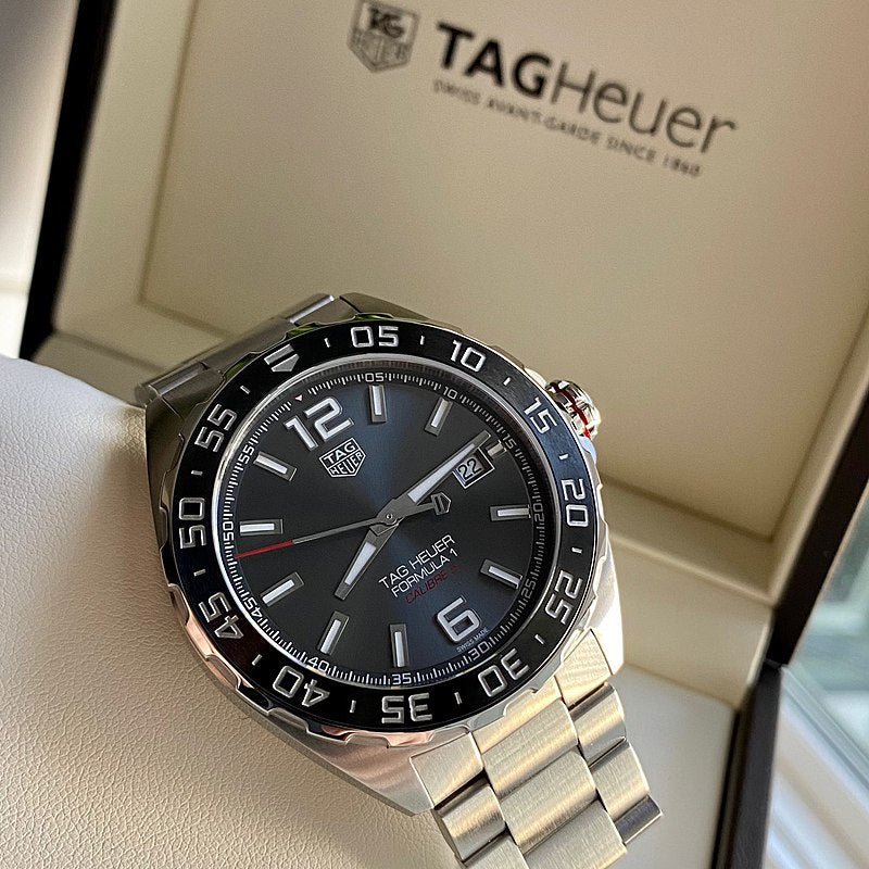 Tag Heuer Formula 1 Calibre 5 Chronograph Anthracite Dial Silver Steel Strap Watch for Men - WAZ2011.BA0842