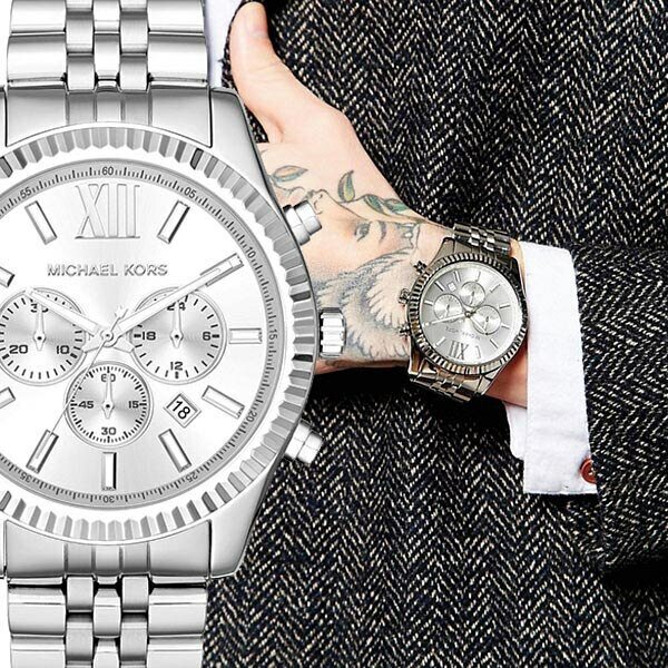 Michael Kors Lexington Silver Dial Silver Steel Strap Watch for Men - MK8405