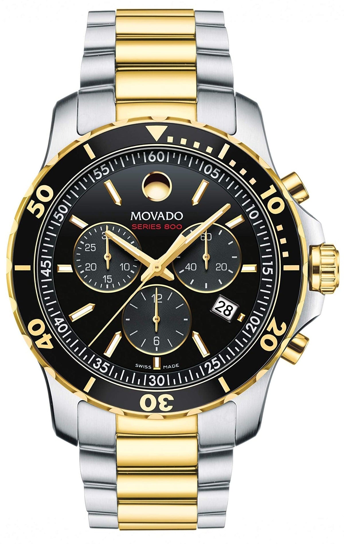 Movado Series 800 Chronograph Black Dial Two Tone Steel Strap Watch For Men - 2600146