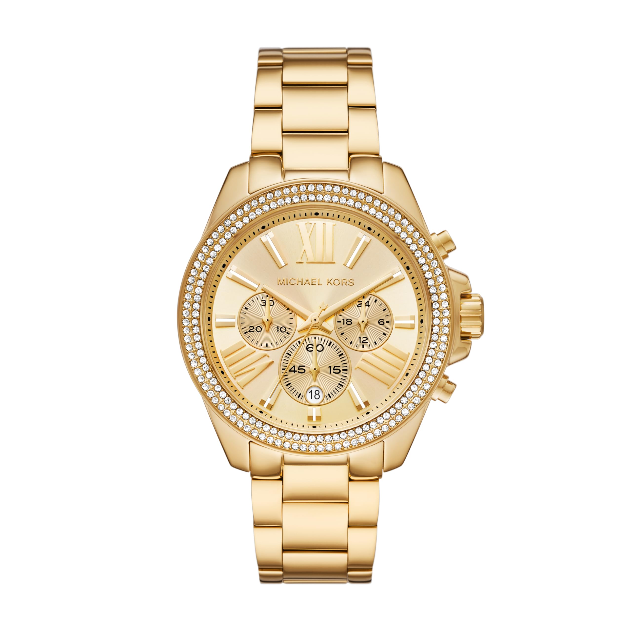 Michael Kors Wren Chronograph Gold Dial Gold Steel Strap Watch for Women - MK7428