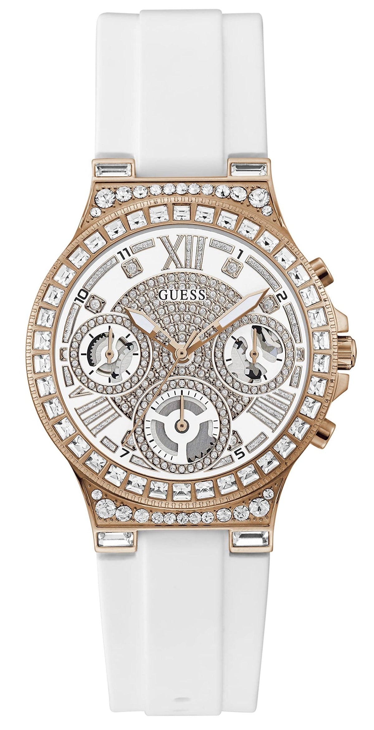 Guess Moonlight Diamonds White Dial White Rubber Strap Watch for Women - GW0257L2