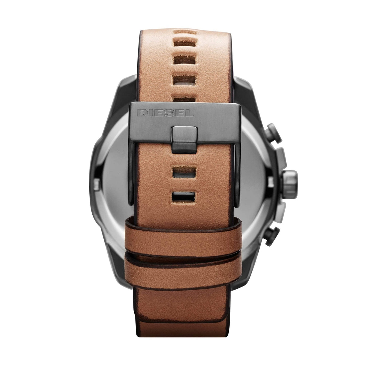 Diesel Mega Chief Chronograph White Dial Brown Leather Strap Watch For Men - DZ4280
