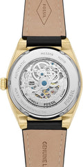 Fossil Everett Automatic Skeleton Black Dial Black Leather Strap Watch for Men - ME3208