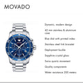 Movado Series 800 Chronograph Blue Dial Silver Steel Strap Watch For Men - 2600141