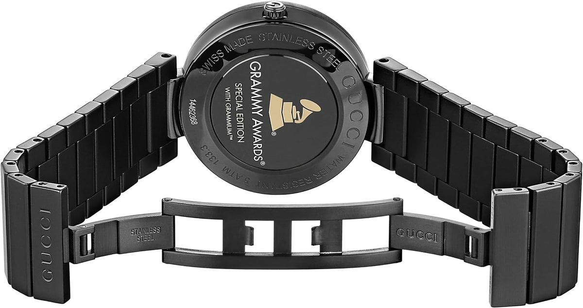 Gucci Interlocking G Quartz Gold Dial Black Steel Strap Watch For Women - YA133314