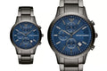Emporio Armani Renato Chronograph Quartz Blue Dial Black Steel Strap Watch For Men - AR11215