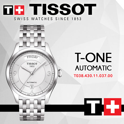 Tissot T Classic T One Automatic Silver Dial Silver Steel Strap Watch For Men - T038.430.11.037.00