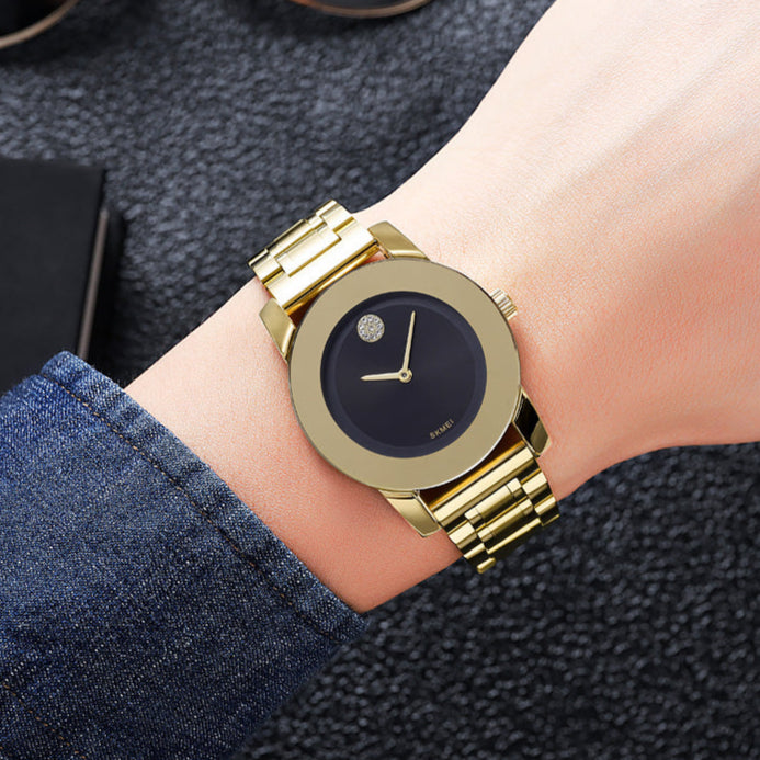 Movado Bold Black Dial Gold Steel Strap Unisex Watch - 3600397